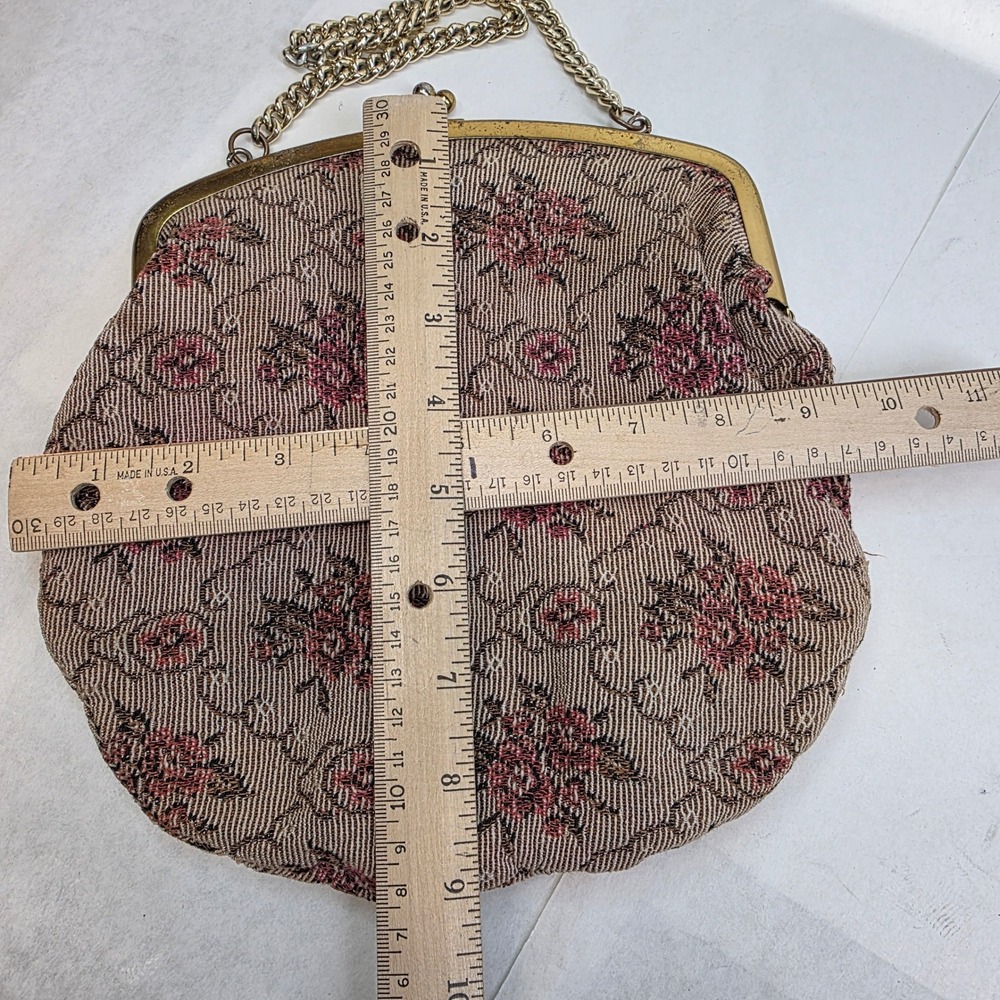 Vintage Floral‎ Tapestry Handbag Medium Pink Gold Kiss Lock Evening Bag Clutch - Picture 2 of 10
